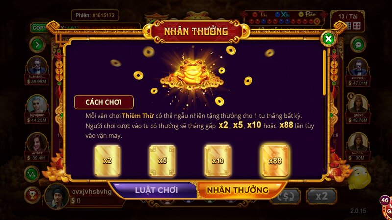 Các cửa cược trong game đổi thưởng Sicbo Tài Phú